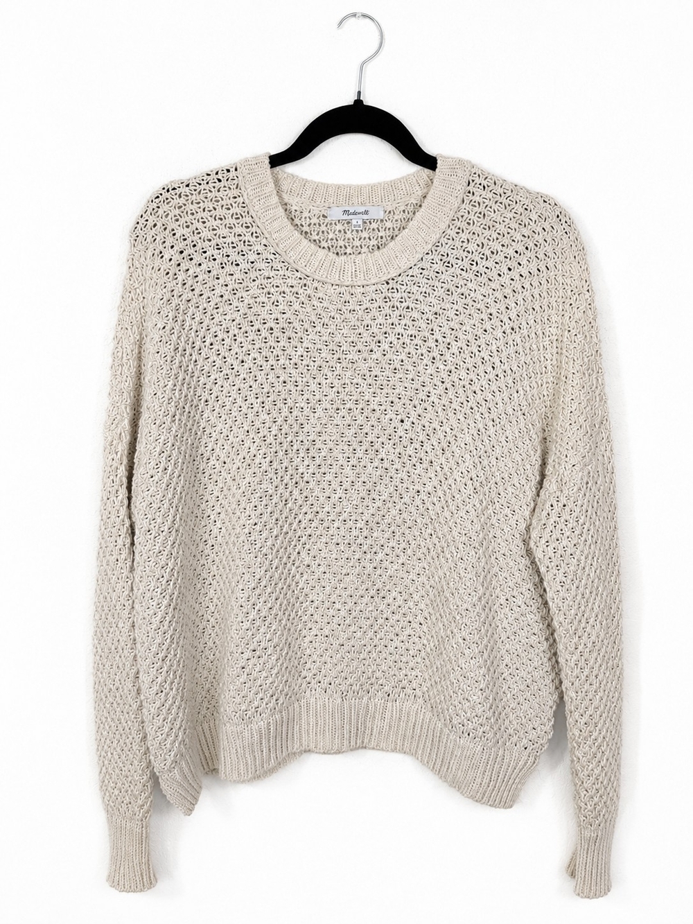 Madewell 100% Cotton Open Knit Pullover Sweater Cream Large Coastal Grandpa
